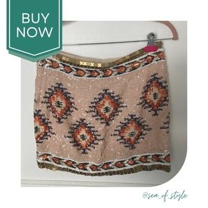 Zara Statement Aztec Beaded Mini Skirt S